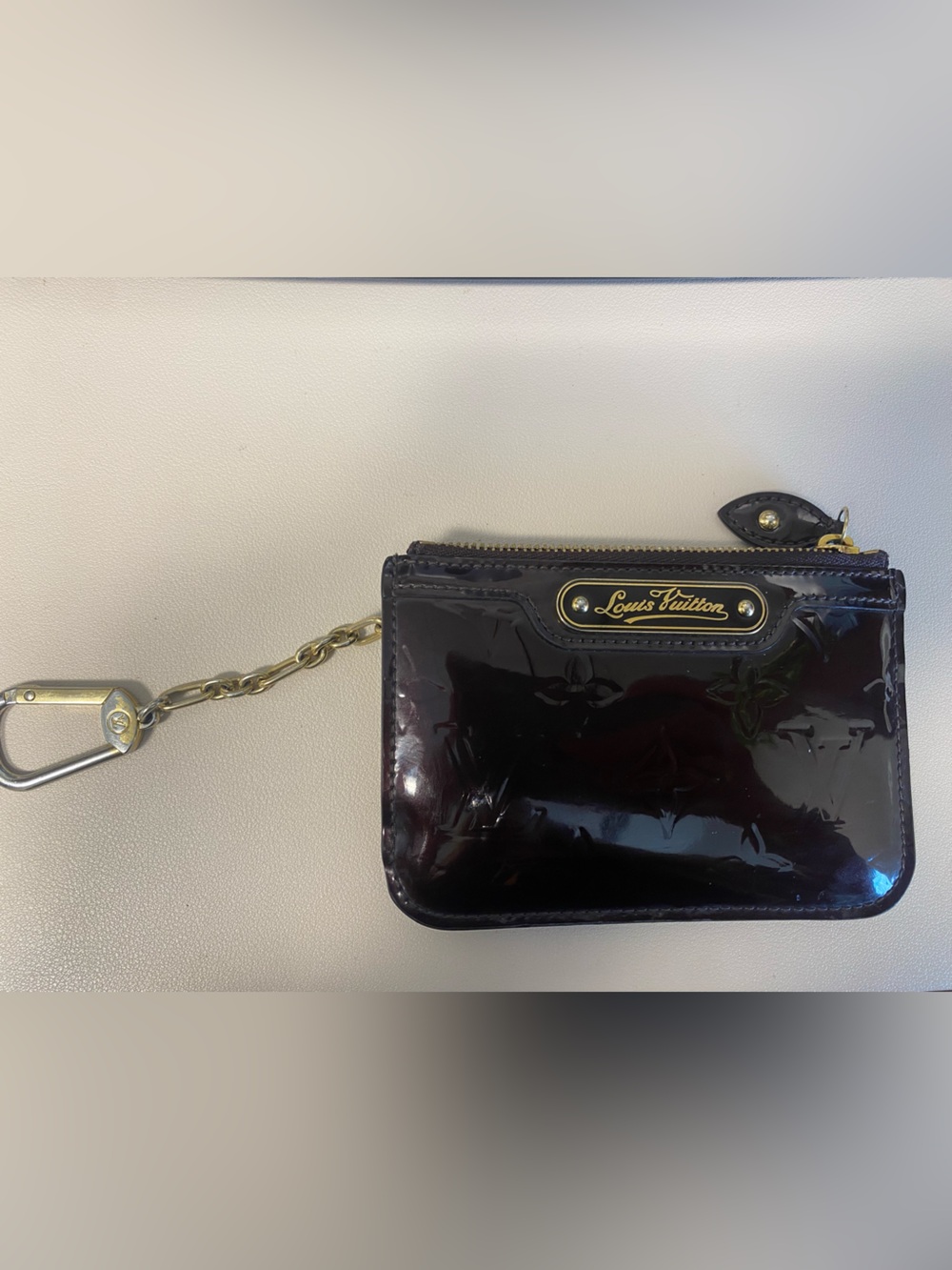 Louis Vuitton Glossy Dark Burgundy Patent Key Pouch with Chain